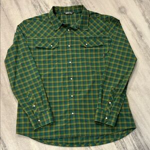 Stio Men’s Eddy Pearl Snap Long Sleeve Button Down Shirt XXL Green Plaid